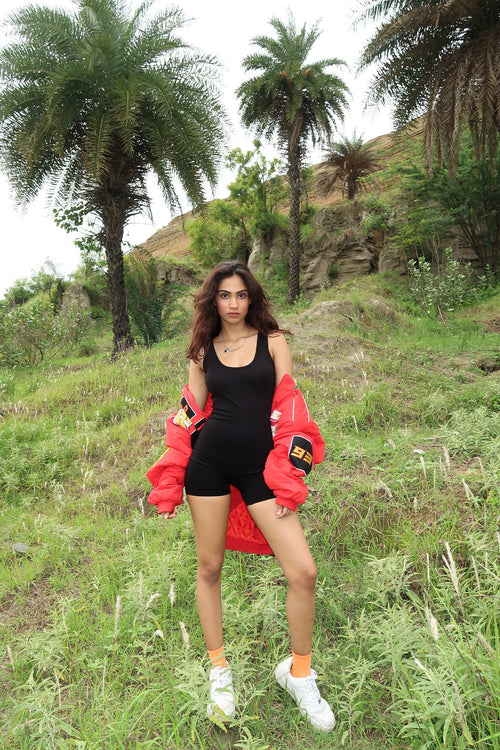 Black Mid-Length Playsuit