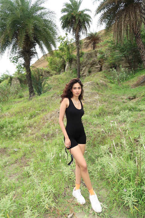 Black Mid-Length Playsuit