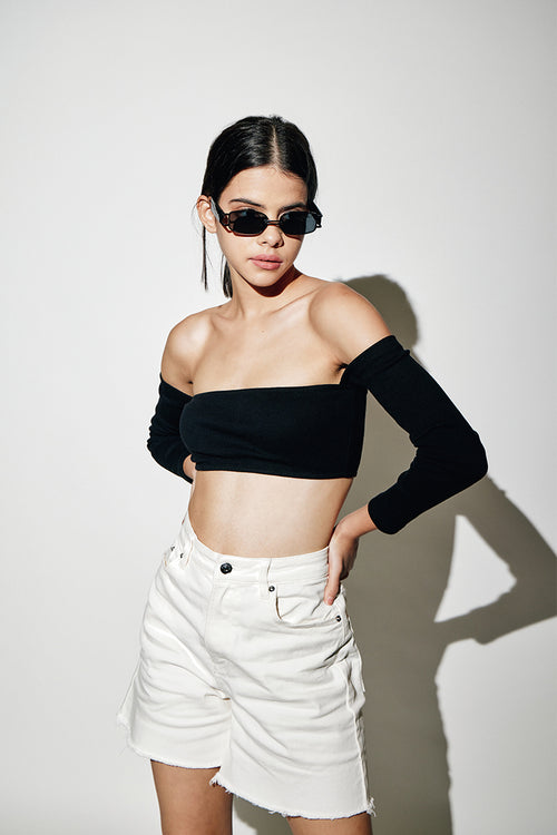 Black Ribbed Off Shoulder Top