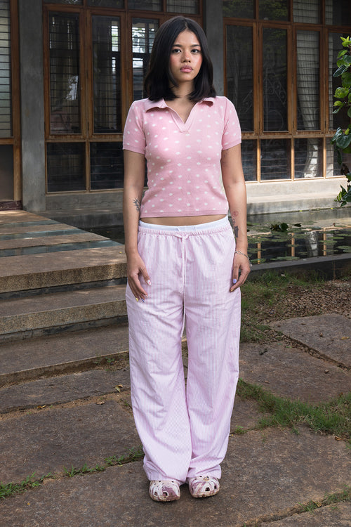 Fine Knit Polka Dot Polo | Pink