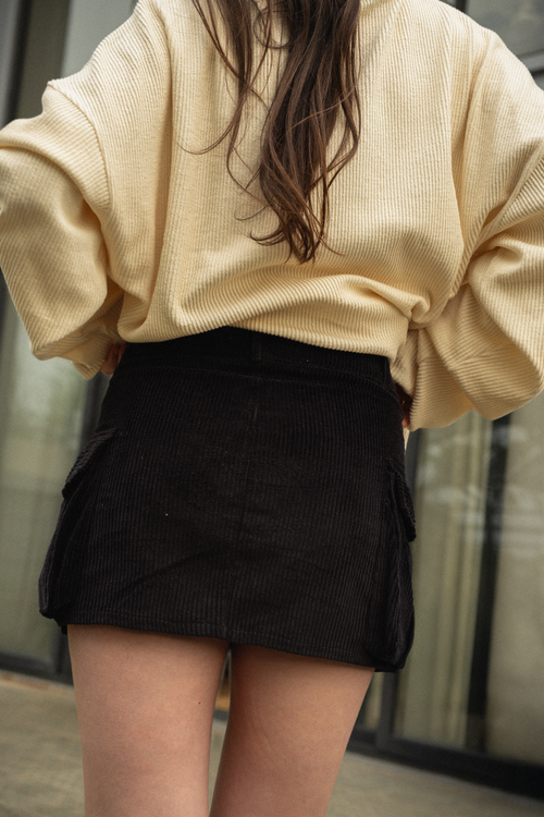 Black Utility Corduroy Skirt