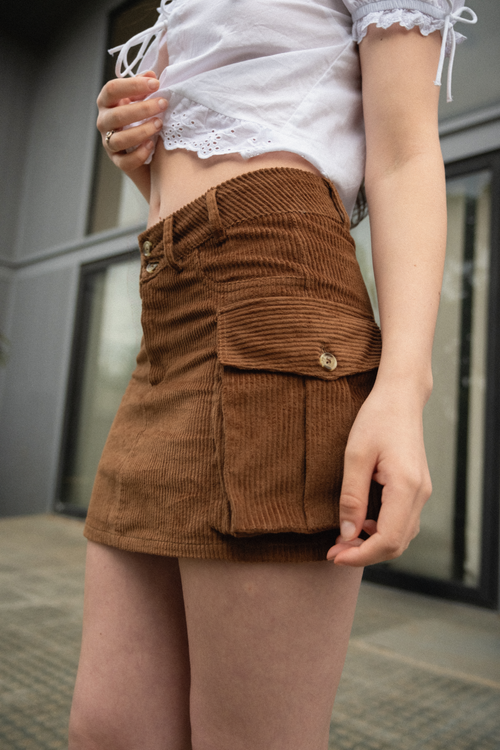 Brown Utility Corduroy Skirt