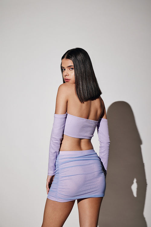 Lilac Ribbed Off Shoulder Top