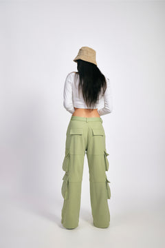 Sage Green Six Pockets Cargo Pants