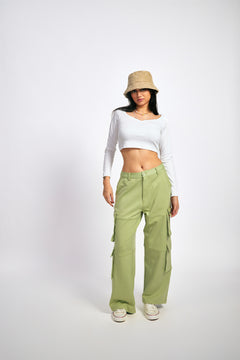 Sage Green Six Pockets Cargo Pants