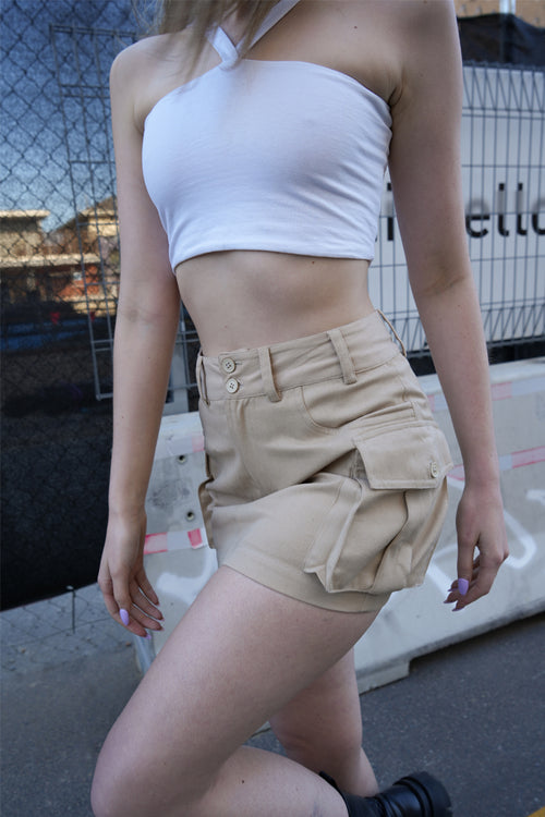 Beige Utility Twill Skirt