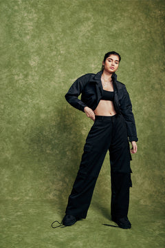 Black Six Pockets Cargo Pants