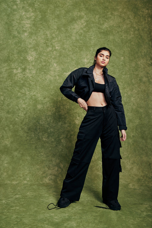 Black Six Pockets Cargo Pants