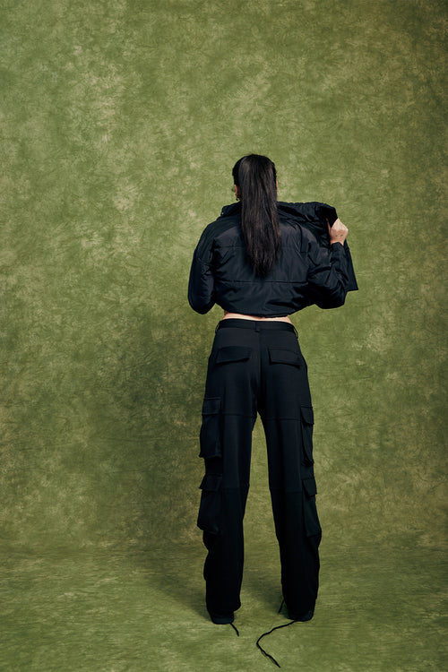 Black Six Pockets Cargo Pants