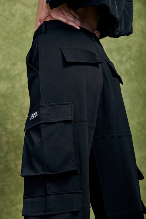 Black Six Pockets Cargo Pants