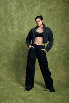Black Six Pockets Cargo Pants