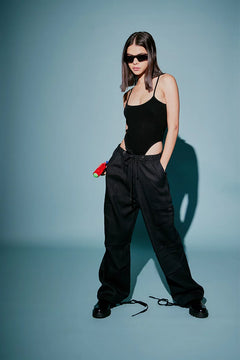 Black Ribbed Highcut Bodysuit