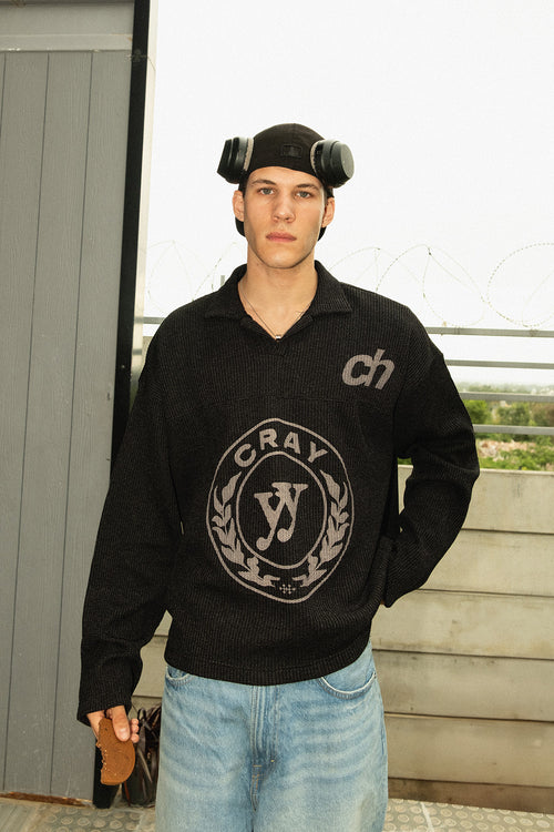 CH Waffle Polo – Washed Black
