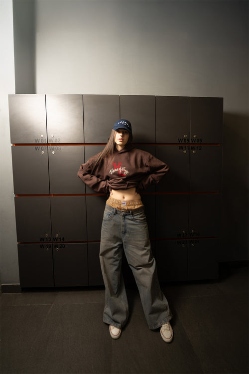 Vintage Cherub Heart | Boxy Fit Brown Hoodie
