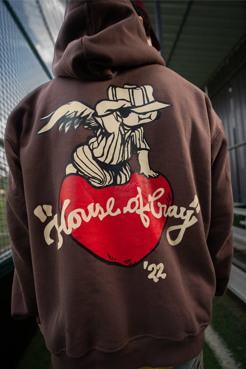 Vintage Cherub Heart | Boxy Fit Brown Hoodie