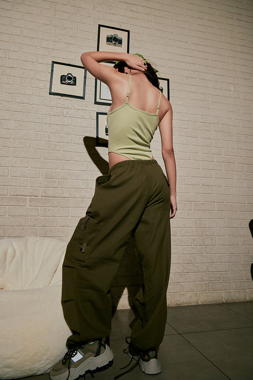Green Ribbed Highcut Bodysuit