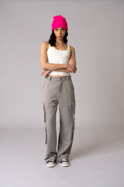 Grey Six Pockets Cargo Pants