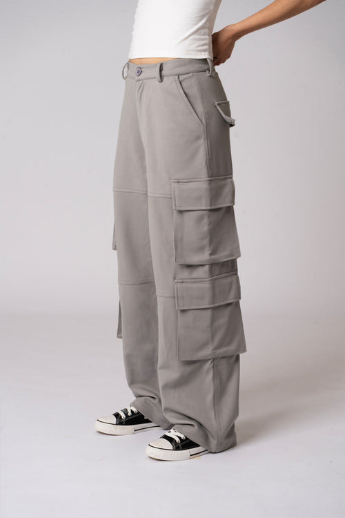 Grey Six Pockets Cargo Pants
