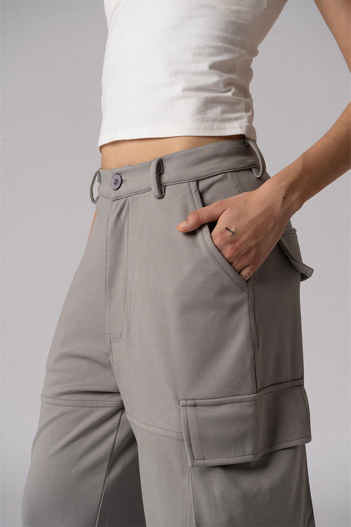 Grey Six Pockets Cargo Pants