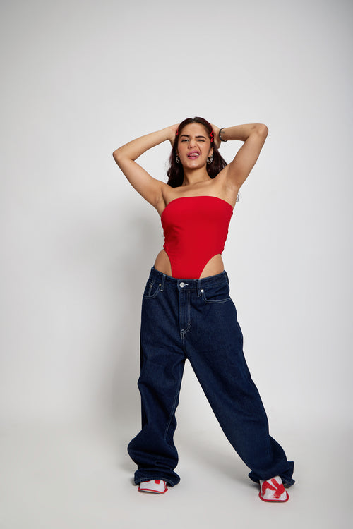 Red Sleek Tube Bodysuit