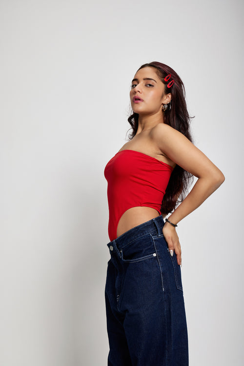 Red Sleek Tube Bodysuit