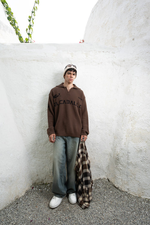 ELCABALLO Jacquard Knit Polo | Brown