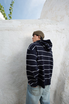 HOC 23 Classic Stripe Wool Blend Hoodie | Dark navy