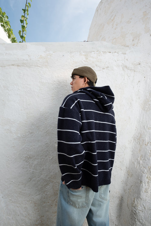 HOC 23 Classic Stripe Wool Blend Hoodie | Dark navy