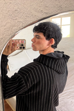 Pinstripe Zipper Hoodie | Black