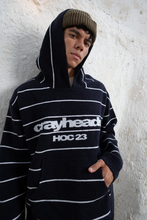 HOC 23 Classic Stripe Wool Blend Hoodie | Dark navy