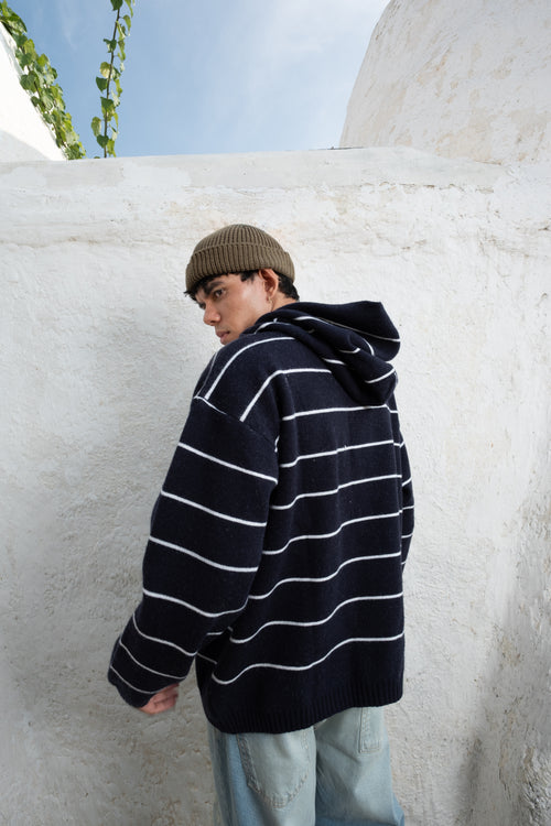 HOC 23 Classic Stripe Wool Blend Hoodie | Dark navy