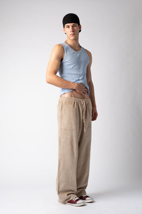 Beige Corduroy Carpenter Sweatpants