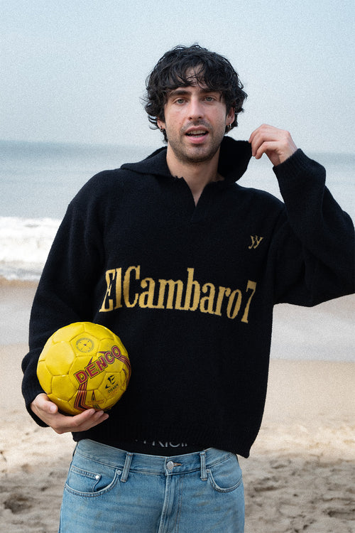 ElCambaro7 Jacquard Knit Polo | Black & Yellow