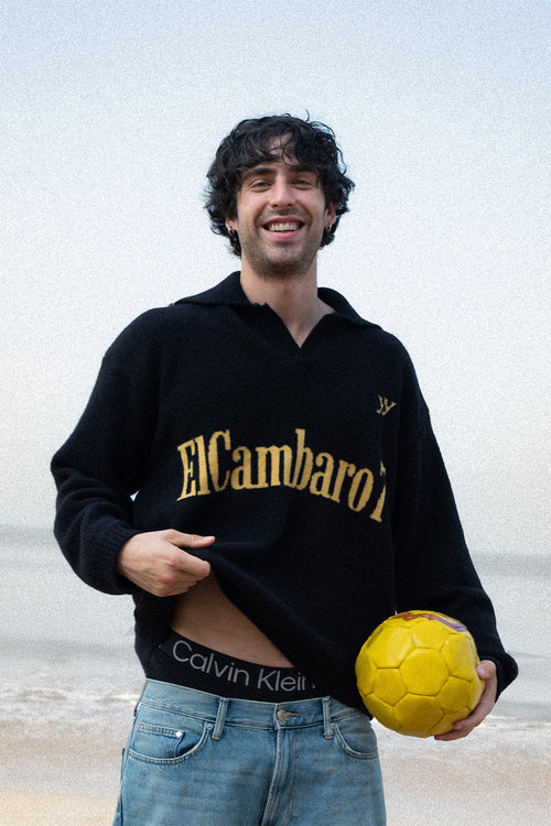 ElCambaro7 Jacquard Knit Polo | Black & Yellow