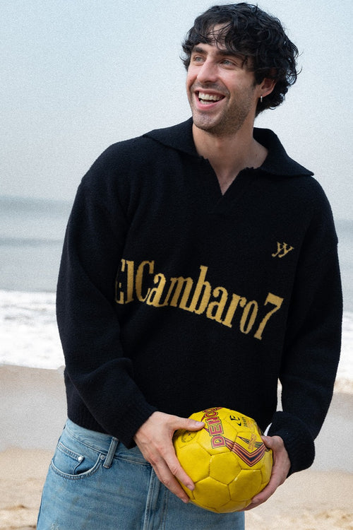 ElCambaro7 Jacquard Knit Polo | Black & Yellow