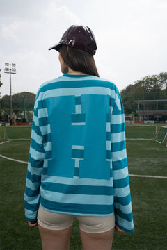 Teal Varsity Striped Long Sleeve Cotton Tee