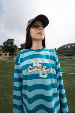 Teal Varsity Striped Long Sleeve Cotton Tee