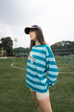 Teal Varsity Striped Long Sleeve Cotton Tee