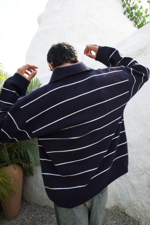 ElCaballo Wool Blend Polo | Dark Navy