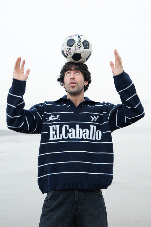 ElCaballo Wool Blend Polo | Dark Navy