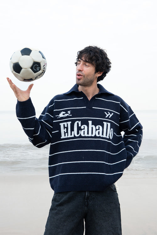 ElCaballo Wool Blend Polo | Dark Navy