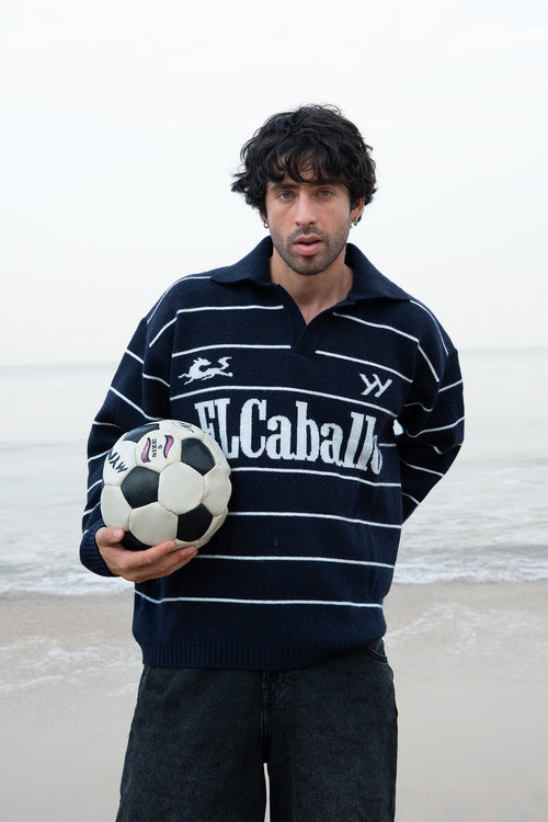 ElCaballo Wool Blend Polo | Dark Navy