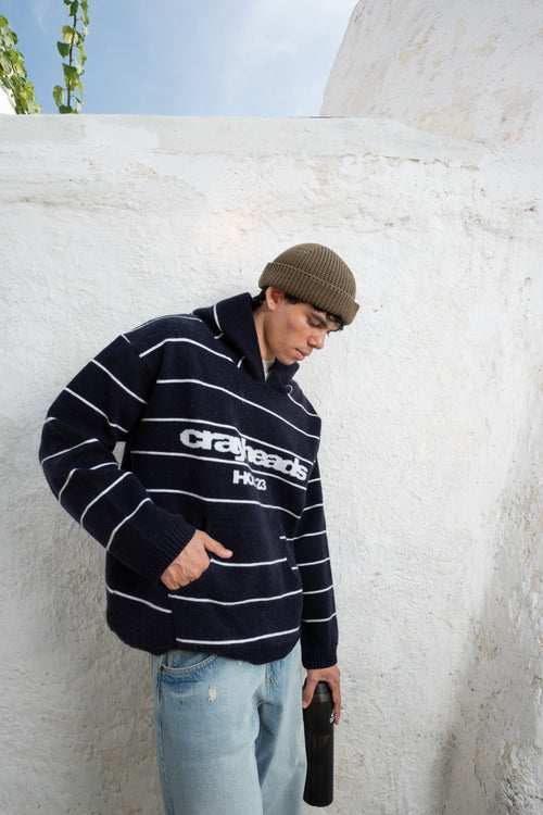 HOC 23 Classic Stripe Wool Blend Hoodie | Dark navy