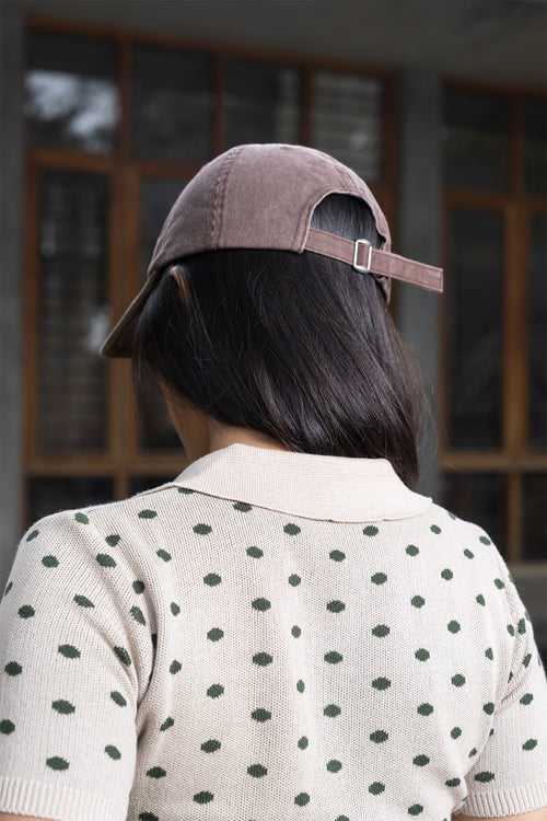 Fine Knit Polka Dot Polo | Camel beige