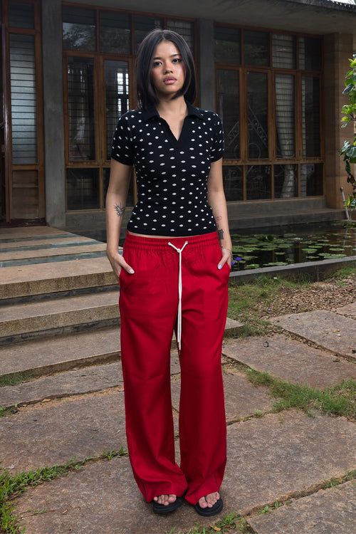 Fine Knit Polka Dot Polo | Black