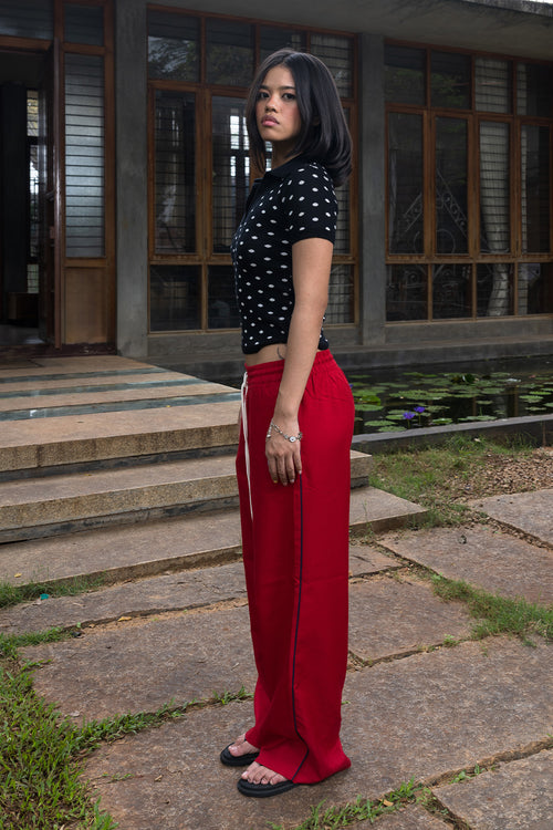 Fine Knit Polka Dot Polo | Black