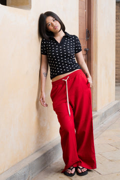 Fine Knit Polka Dot Polo | Black