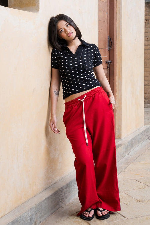Fine Knit Polka Dot Polo | Black