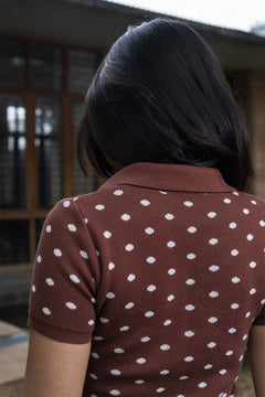 Fine Knit Polka Dot Polo | Brown