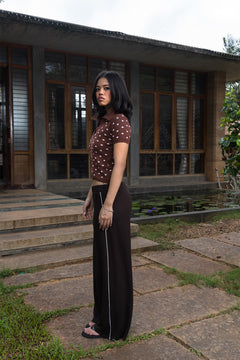 Fine Knit Polka Dot Polo | Brown